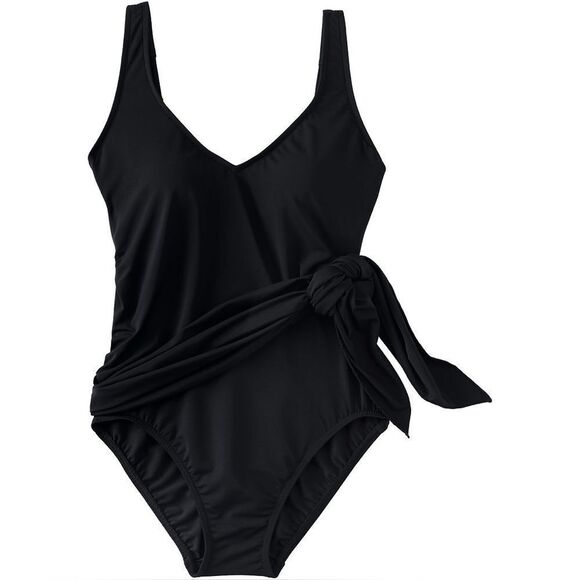 Land's End Plus Size one piece swimsuit slender fabric fauxkini black size 14 DD - Picture 1 of 9